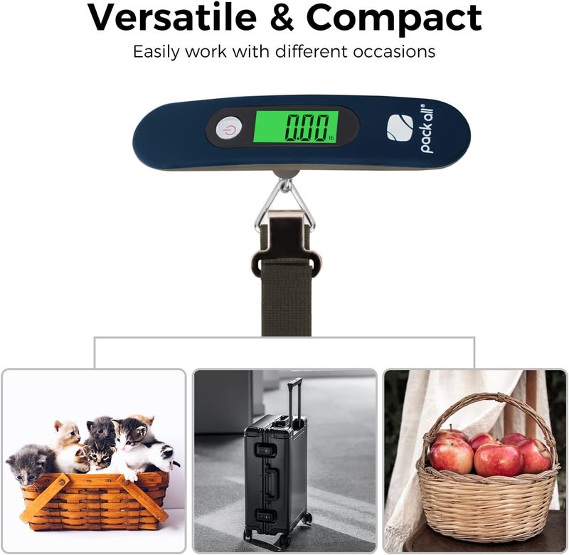 pack all 110 Lbs Luggage Scale, Digital Handheld Luggage Scale, Baggage Scale, Travel Weight Scale for Luggage with Backlit LCD Display, Battery Included, Blue - Image 5
